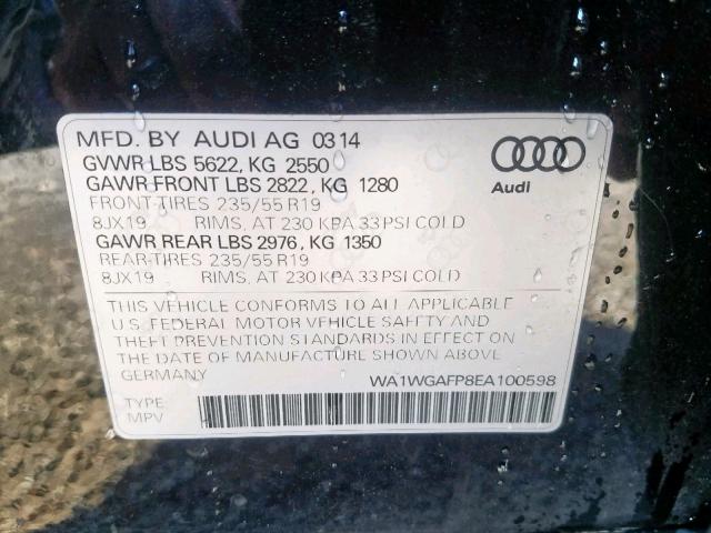 WA1WGAFP8EA100598 - 2014 AUDI Q5 PRESTIG BLACK photo 10