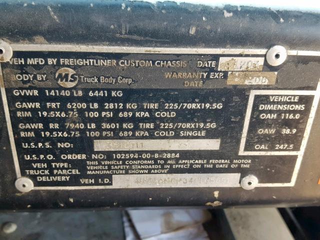 4UZAANCP34CL85691 - 2004 FREIGHTLINER CHASSIS M WHITE photo 10