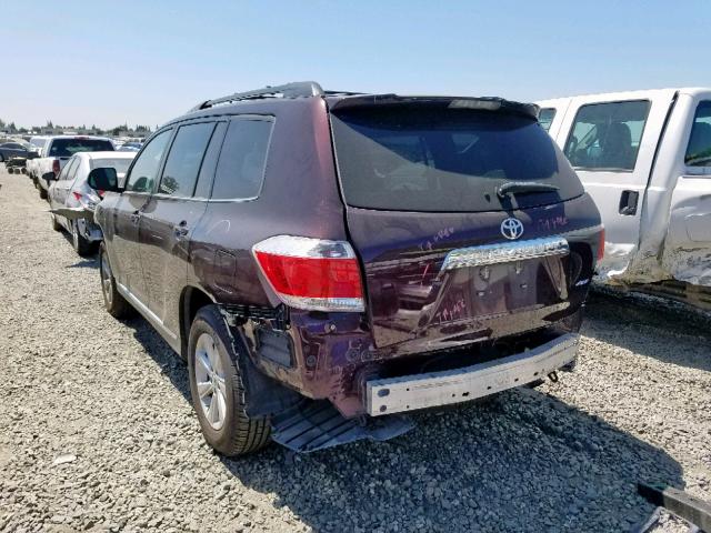 5TDBK3EH5DS184485 - 2013 TOYOTA HIGHLANDER MAROON photo 3