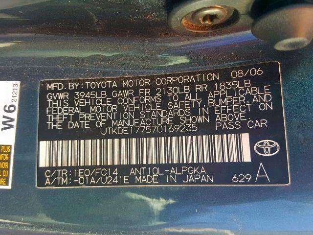 JTKDE177570169235 - 2007 SCION TC BLACK photo 10