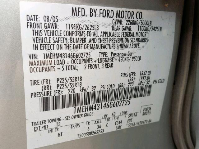 1MEHM43146G602725 - 2006 MERCURY MONTEGO PR მწვანე ფოტო 10