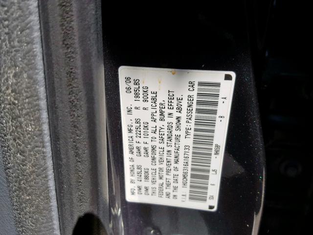 1HGCM56316A167133 - 2006 HONDA ACCORD SE GRAY photo 10