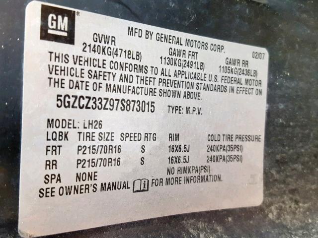 5GZCZ33Z97S873015 - 2007 SATURN VUE HYBRID BLACK photo 10