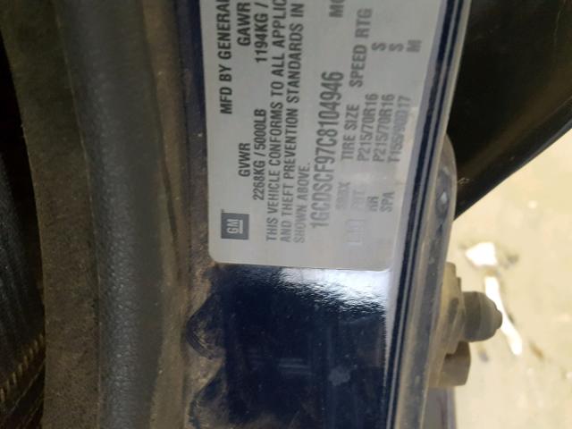 1GCDSCF97C8104946 - 2012 CHEVROLET COLORADO L BLUE photo 10