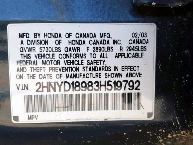 2HNYD18983H519792 - 2003 ACURA MDX TOURIN GRAY photo 10