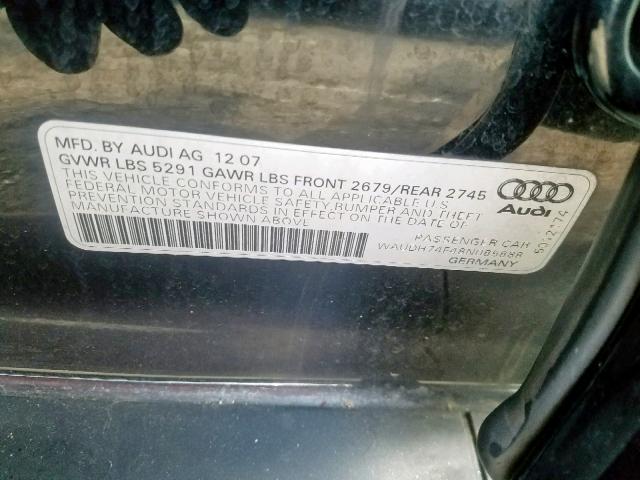 WAUDH74F48N085888 - 2008 AUDI A6 3.2 QUA BLACK photo 10