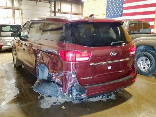 KNDMB5C18G6184883 - 2016 KIA SEDONA LX MAROON photo 3