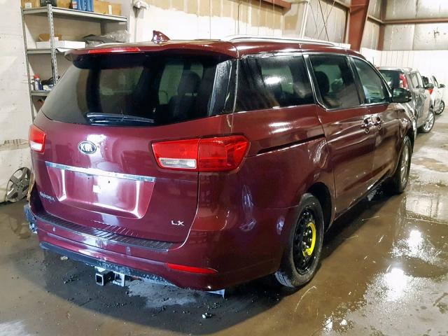 KNDMB5C18G6184883 - 2016 KIA SEDONA LX MAROON photo 4