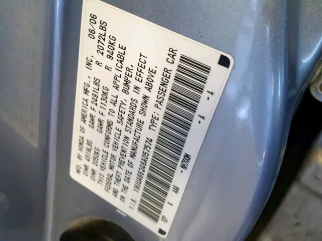 19UUA66246A057574 - 2006 ACURA 3.2TL SILVER photo 10