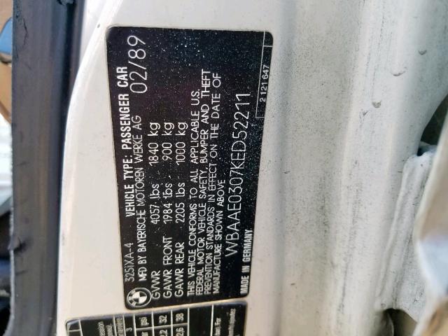 WBAAE0307KED52211 - 1989 BMW 325 IX AUT WHITE photo 10