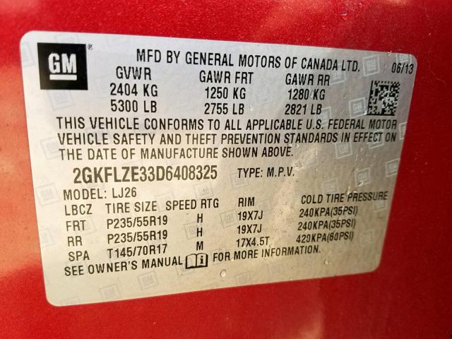 2GKFLZE33D6408325 - 2013 GMC TERRAIN DE RED photo 10