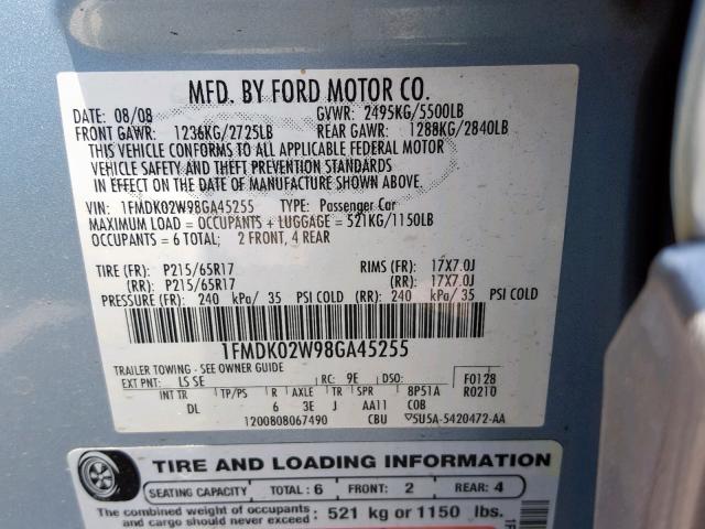 1FMDK02W98GA45255 - 2008 FORD TAURUS X S BLUE photo 10