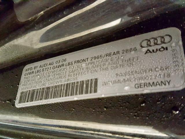 WAUML44E26N022418 - 2006 AUDI A8 L QUATT BLACK photo 10