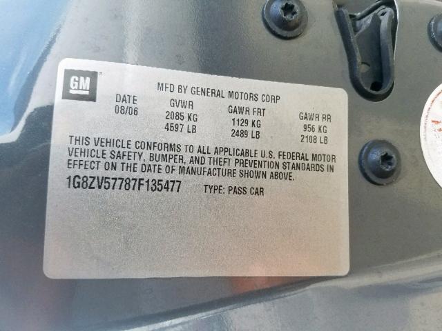 1G8ZV57787F135477 - 2007 SATURN AURA XR CHARCOAL photo 10