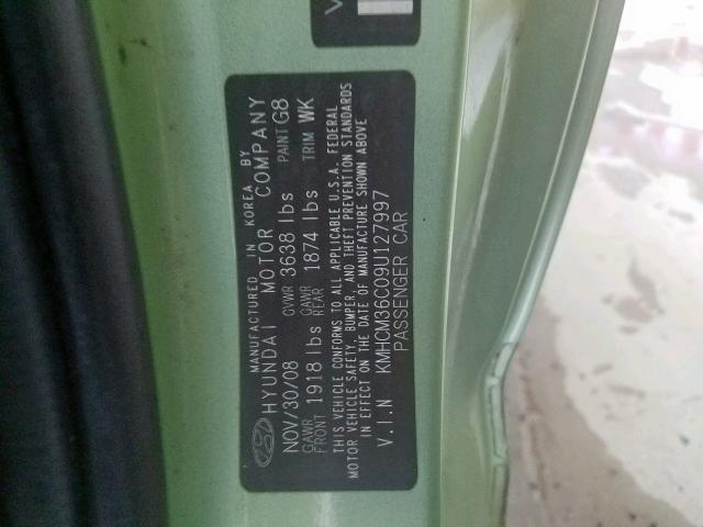 KMHCM36C09U127997 - 2009 HYUNDAI ACCENT GS GREEN photo 10