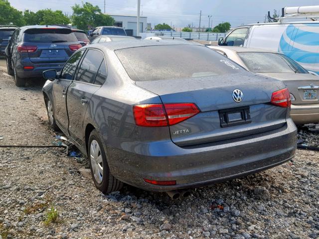 3VW2K7AJ0FM318058 - 2015 VOLKSWAGEN JETTA BASE GRAY photo 3