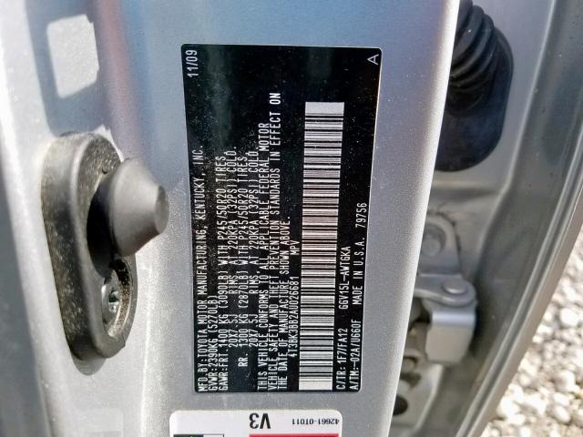 4T3BK3BB2AU026681 - 2010 TOYOTA VENZA SILVER photo 10