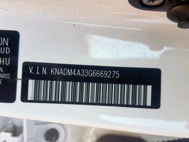 KNADM4A33G6669275 - 2016 KIA RIO LX WHITE photo 10