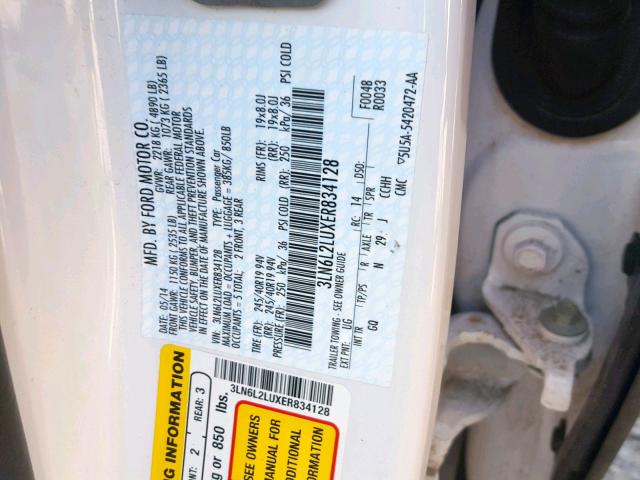 3LN6L2LUXER834128 - 2014 LINCOLN MKZ HYBRID WHITE photo 10