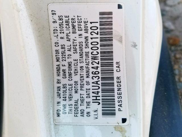 JH4UA3642WC001201 - 1998 ACURA 3.2TL WHITE photo 10