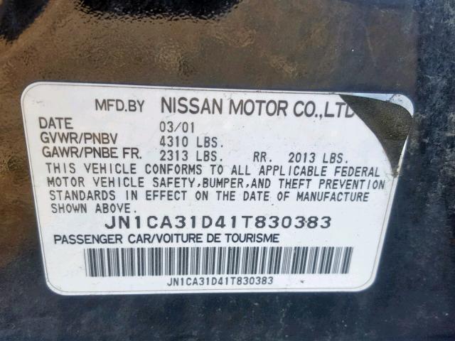 JN1CA31D41T830383 - 2001 NISSAN MAXIMA GXE BLACK photo 10