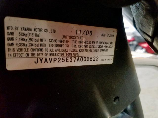 JYAVP25E37A002522 - 2007 YAMAHA XVS1300 CT BLACK photo 10