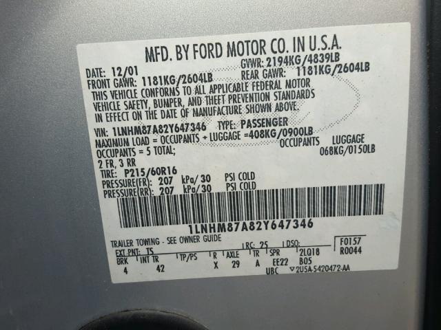 1LNHM87A82Y647346 - 2002 LINCOLN LS 银色 照片 10