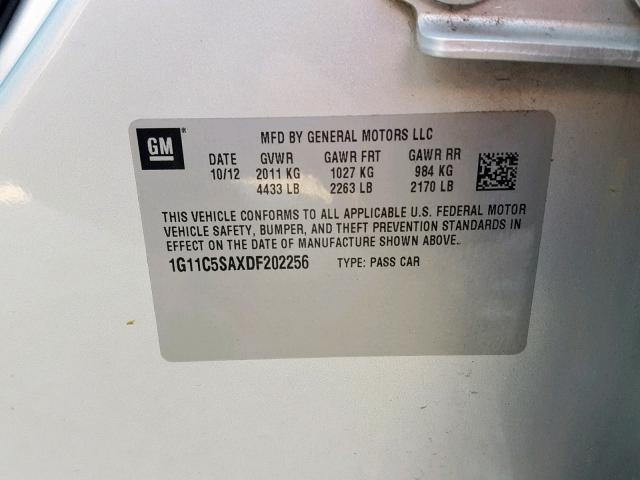 1G11C5SAXDF202256 - 2013 CHEVROLET MALIBU 1LT SILVER photo 10