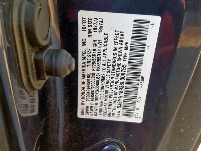 5J6YH18938L006755 - 2008 HONDA ELEMENT SC BLUE photo 10