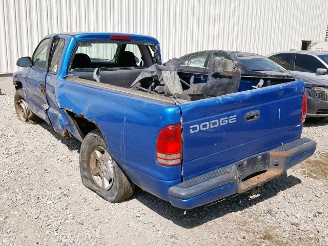 1B7GL22X41S186661 - 2001 DODGE DAKOTA BLUE photo 3