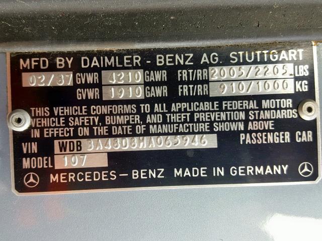 WDBBA48D8HA065946 - 1987 MERCEDES-BENZ 560 SL BLUE photo 10