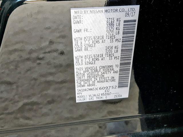 5N1DR2MN5JC609752 - 2018 NISSAN PATHFINDER BLACK photo 10