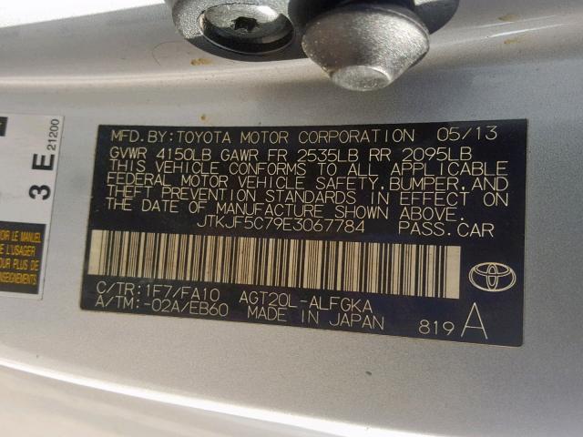 JTKJF5C79E3067784 - 2014 TOYOTA SCION TC ვერცხლისფერი ფოტო 10