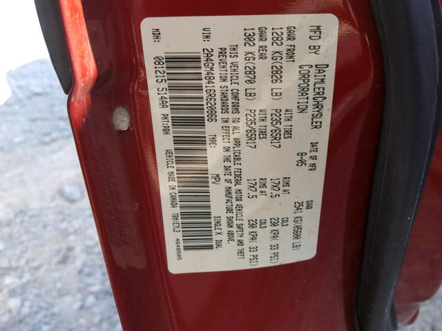 2A4GM48416R620866 - 2006 CHRYSLER PACIFICA MAROON photo 10