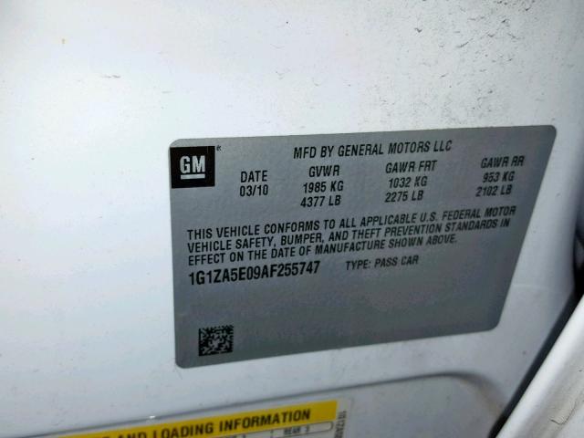 1G1ZA5E09AF255747 - 2010 CHEVROLET MALIBU LS WHITE photo 10