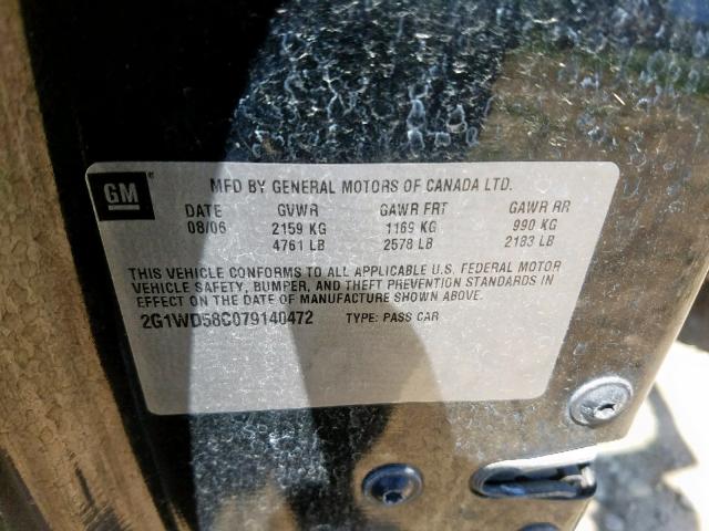 2G1WD58C079140472 - 2007 CHEVROLET IMPALA SUP შავი ფოტო 10