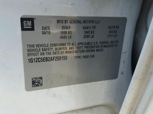 1G1ZC5EB2AF258159 - 2010 CHEVROLET MALIBU 1LT WHITE photo 10