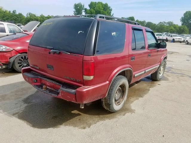 1GNDT13W412229275 - 2001 CHEVROLET BLAZER RED photo 4