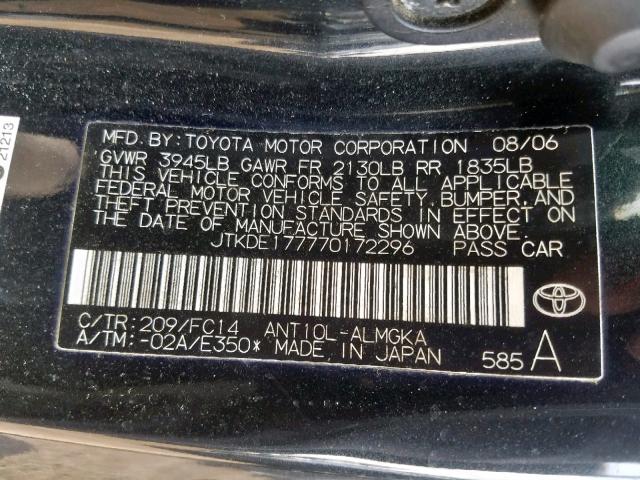 JTKDE177770172296 - 2007 TOYOTA SCION TC შავი ფოტო 10