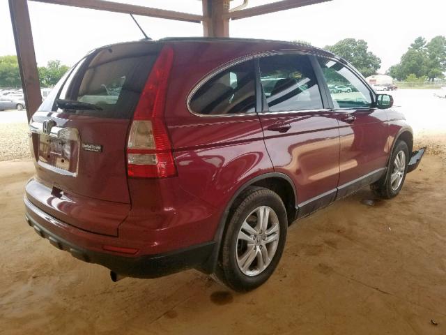 5J6RE3H70AL007262 - 2010 HONDA CR-V EXL MAROON photo 4