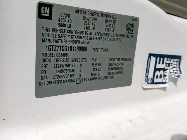 1GTZ7TCG1B1180888 - 2011 GMC SAVANA G35 WHITE photo 10