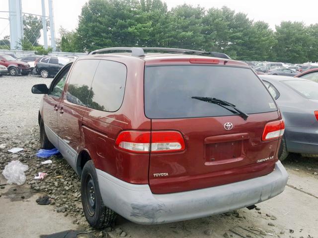 4T3ZF13C81U385449 - 2001 TOYOTA SIENNA LE RED photo 3