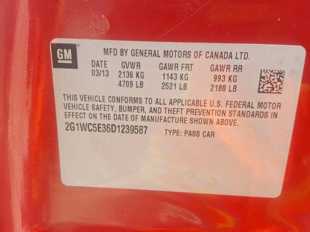 2G1WC5E36D1239587 - 2013 CHEVROLET IMPALA LTZ RED photo 10