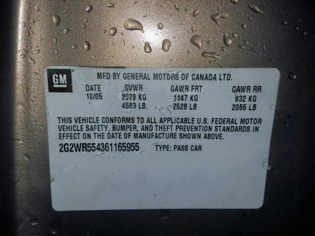 2G2WR554361165955 - 2006 PONTIAC GRAND PRIX BEIGE photo 10