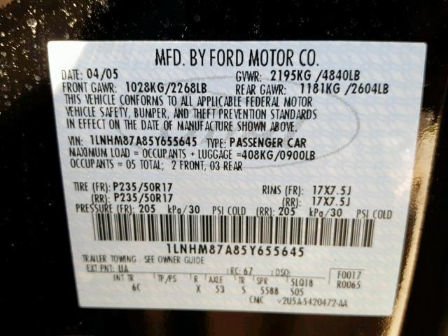 1LNHM87A85Y655645 - 2005 LINCOLN LS BLACK photo 10