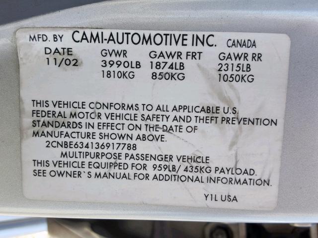 2CNBE634136917788 - 2003 CHEVROLET TRACKER LT SILVER photo 10