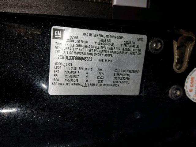 2CKDL33F986046383 - 2008 PONTIAC TORRENT GRAY photo 10