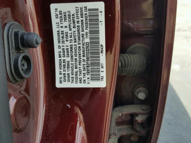 19XFB2F59EE032933 - 2014 HONDA CIVIC LX MAROON photo 10