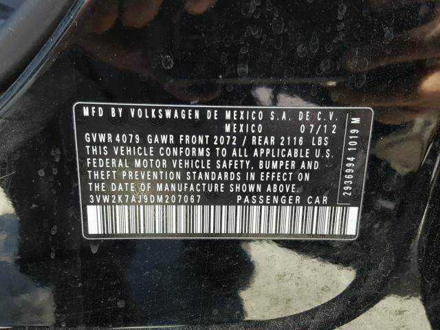 3VW2K7AJ9DM207067 - 2013 VOLKSWAGEN JETTA BASE 黑色 照片 10
