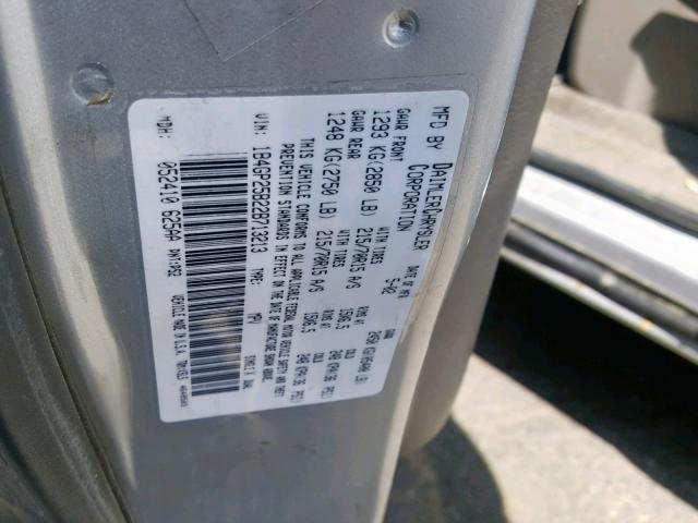 1B4GP25B22B713213 - 2002 DODGE CARAVAN SE SILVER photo 10